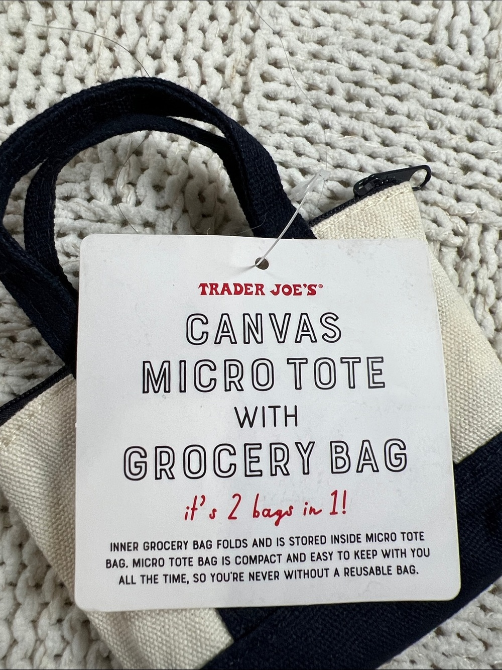 Trader Joe’s Canvas Micro Tote W/ Grocery Bag - Picture 3 of 6